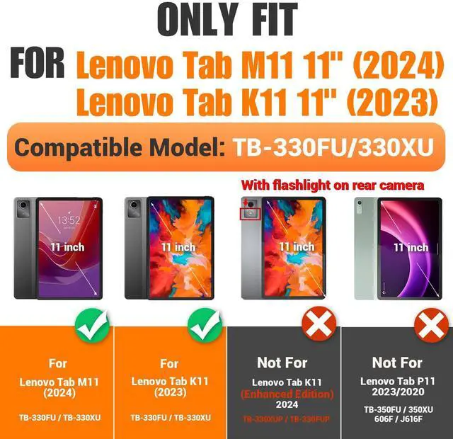 Alt view image 2 of 5 - SEYMAC stock Tablet Case for Lenovo Tab M11 (TB-330FU/TB-330XU) 11 inch Drop-Proof Protection Cover with 360° Rotate Stand & Strap [Pen Holder] & Screen Protector/K11/Xiaoxin Pad 2024, Sky Blue+Black