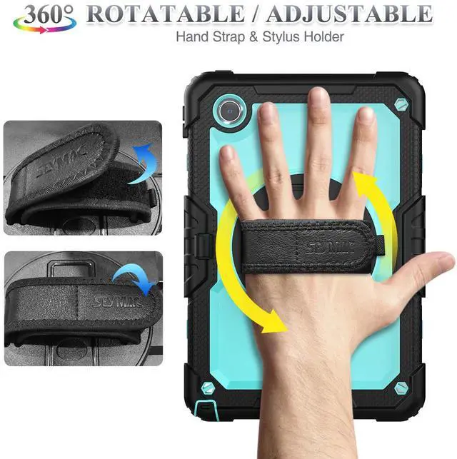 Alt view image 3 of 5 - SEYMAC stock Tablet Case for Lenovo Tab M11 (TB-330FU/TB-330XU) 11 inch Drop-Proof Protection Cover with 360° Rotate Stand & Strap [Pen Holder] & Screen Protector/K11/Xiaoxin Pad 2024, Sky Blue+Black