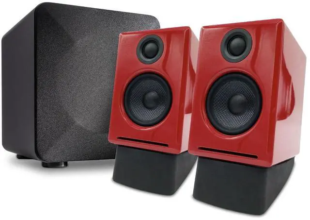Main image of Audioengine A2 Red Computer Speakers with 210W S6 Subwoofer and DS1 Stands