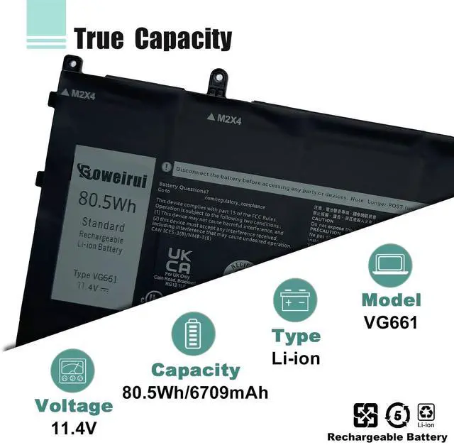 Alt view image 3 of 5 - BOWEIRUI VG661 80.5Wh Battery Replacement for Dell Alienware X14 R1 Alienware X14 R2 Serie Notebook 0GD3C9 GD3C9 0V4N84 V4N84 6709mAh