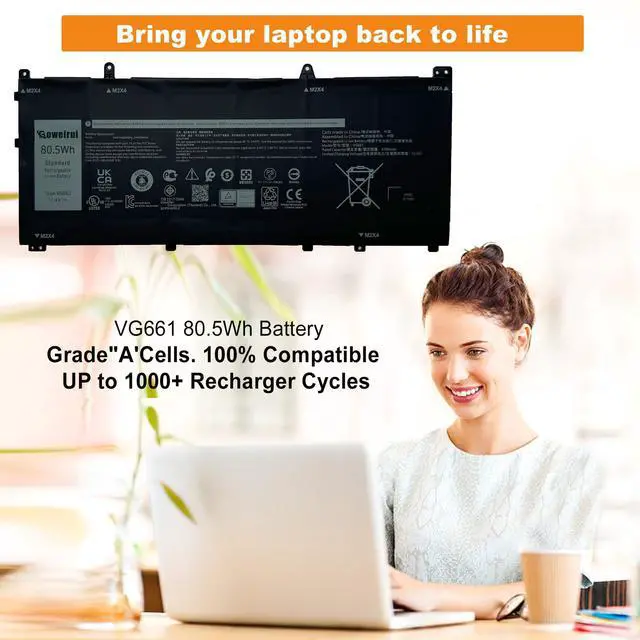 Alt view image 2 of 5 - BOWEIRUI VG661 80.5Wh Battery Replacement for Dell Alienware X14 R1 Alienware X14 R2 Serie Notebook 0GD3C9 GD3C9 0V4N84 V4N84 6709mAh