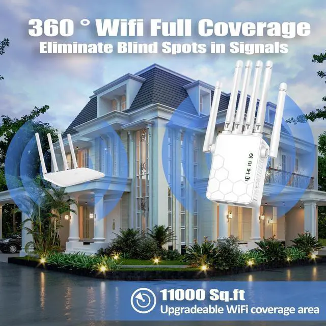 Alt view image 4 of 5 - 2025 New WiFi Extender Signal Booster, New Faster WiFi Extender Booster with 6 Antennas, 2 Ethernet Port,Coverage up to 11000 sq.ft, Long Range WiFi Repeater Wireless Router Amplifier,1-Tap Easy Setup