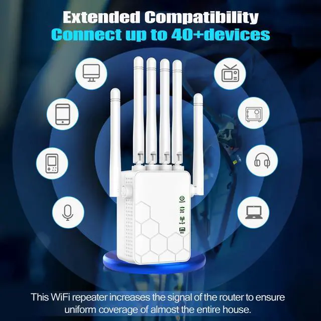 Alt view image 5 of 5 - 2025 New WiFi Extender Signal Booster, New Faster WiFi Extender Booster with 6 Antennas, 2 Ethernet Port,Coverage up to 11000 sq.ft, Long Range WiFi Repeater Wireless Router Amplifier,1-Tap Easy Setup