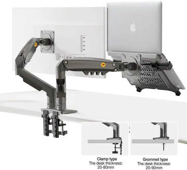 Alt view image 2 of 5 - NB North Bayou Laptop Mount with Adjustable Tray for 10-17Notebook, Full Motion Arm with VESA Plate for 17-30Monitor,Clamp-on Grommet Mounting F160-FP (Black)