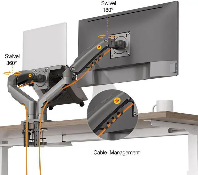 Alt view image 4 of 5 - NB North Bayou Laptop Mount with Adjustable Tray for 10-17Notebook, Full Motion Arm with VESA Plate for 17-30Monitor,Clamp-on Grommet Mounting F160-FP (Black)