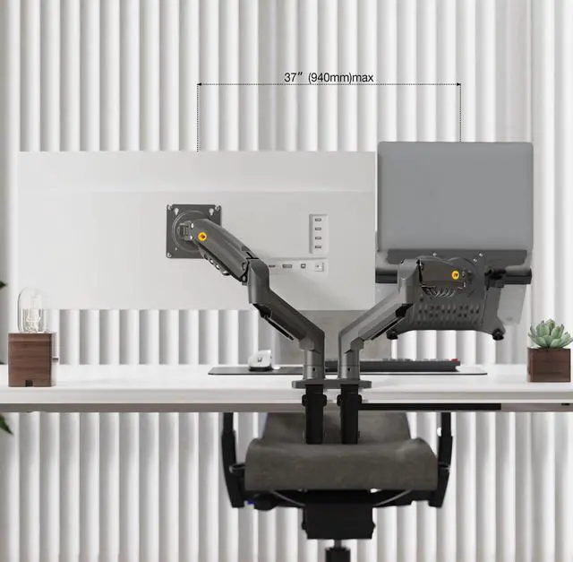 Alt view image 5 of 5 - NB North Bayou Laptop Mount with Adjustable Tray for 10-17Notebook, Full Motion Arm with VESA Plate for 17-30Monitor,Clamp-on Grommet Mounting F160-FP (Black)