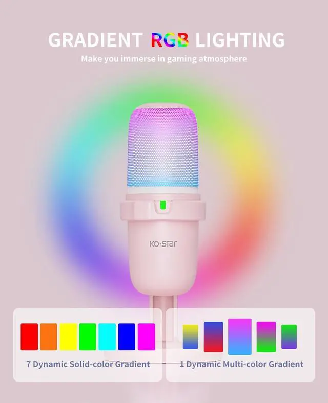 Alt view image 3 of 5 - Ko-Star USB Microphone Gaming for PC PinkMini Computer Gaming Mic for PS4/ PS5/ Mac,Streaming Microphone for PC Gaming,Condenser Mic with RGB Streaming,PopFilter,Shock Mount for Recording,Podcasting