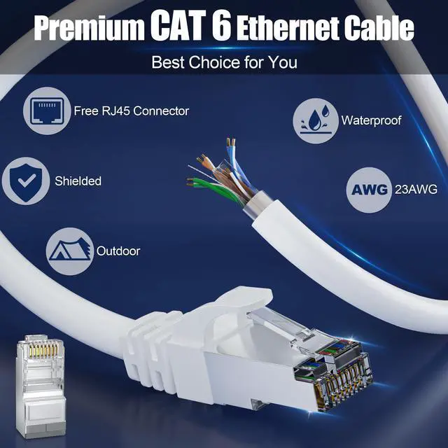 Alt view image 2 of 5 - Cat 6 Ethernet Cable Shielded 132ft (6 RJ45), Cat 6 Outdoor Ethernet Cables 23 AWG, Waterproof, Direct Burial, In-Ground, POE, UV Jacket, Copper-Clad Aluminum, Internet, Cat6 Cable for Router, Gaming