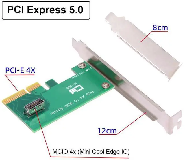 Alt view image 2 of 5 - Cablecc PCI-Express 5.0 4.0 4X to MCIO Mini Cool Edge IO Female Host Adapter for PCIe Nvme U.2 SSD