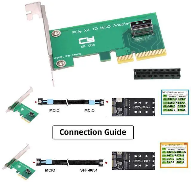 Alt view image 5 of 5 - Cablecc PCI-Express 5.0 4.0 4X to MCIO Mini Cool Edge IO Female Host Adapter for PCIe Nvme U.2 SSD