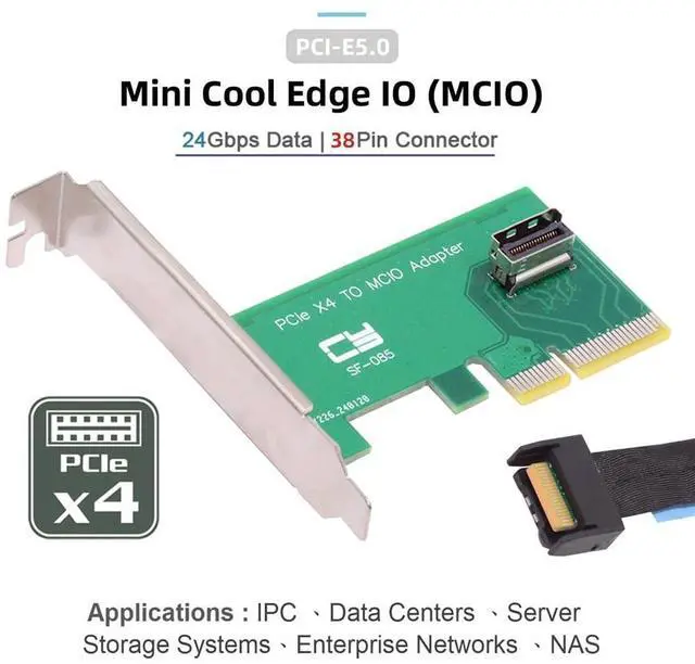 Alt view image 4 of 5 - Cablecc PCI-Express 5.0 4.0 4X to MCIO Mini Cool Edge IO Female Host Adapter for PCIe Nvme U.2 SSD
