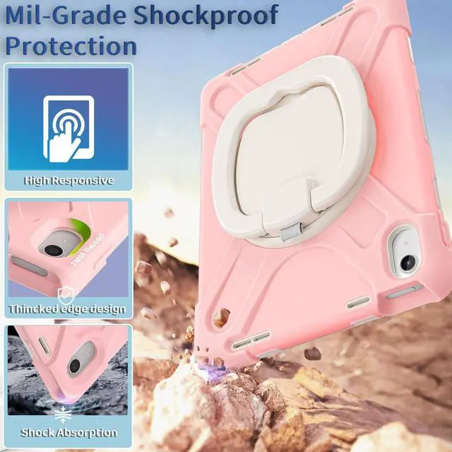 Alt view image 2 of 5 - LX-SUNCX Case for iPad 11th Generation 11" (A16) 2025,iPad 10th Generation 10.9" 2022,Shockproof Cover for Kids with Screen Protector,Rotating Stand,Pencil Holder,Shoulder Strap (Sakura Pink)