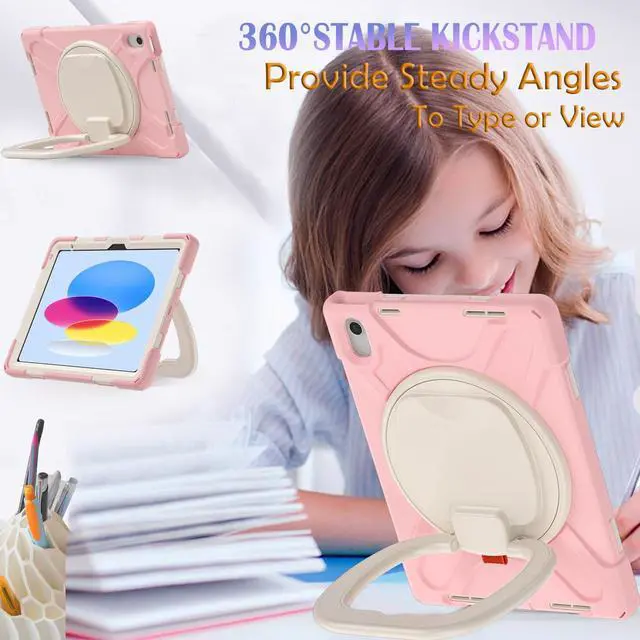 Alt view image 3 of 5 - LX-SUNCX Case for iPad 11th Generation 11" (A16) 2025,iPad 10th Generation 10.9" 2022,Shockproof Cover for Kids with Screen Protector,Rotating Stand,Pencil Holder,Shoulder Strap (Sakura Pink)
