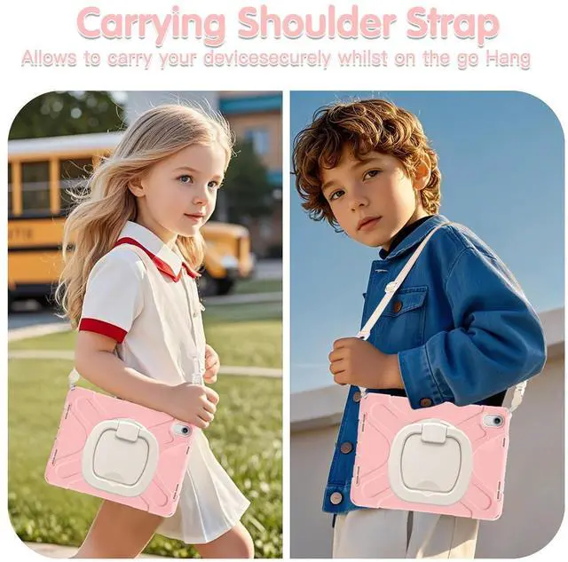 Alt view image 5 of 5 - LX-SUNCX Case for iPad 11th Generation 11" (A16) 2025,iPad 10th Generation 10.9" 2022,Shockproof Cover for Kids with Screen Protector,Rotating Stand,Pencil Holder,Shoulder Strap (Sakura Pink)