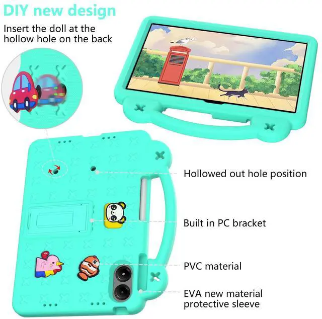 Alt view image 4 of 5 - YRH for Onn 12.1 Tablet Pro Case 2024 (Model 100146663), Kids EVA Cover with Strap Stand Handle for Walmart Surf Onn Tablet Case 12.1 inch, Green