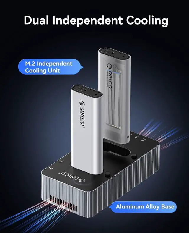 Alt view image 5 of 5 - ORICO 40Gbps M.2 NVMe Hard Drive Docking Station with Offline Clone Dual-Bay NVMe Cloner with USB C Cable for Both (M Key, B+M Key) PCIE NGFF Dock, Compatible Size 22110 2280 2260 2242 2230-IT28N