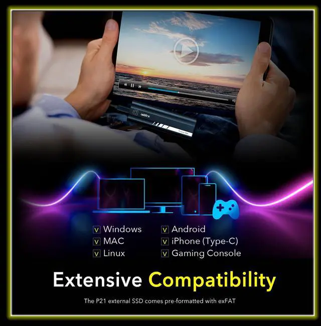 Alt view image 4 of 5 - Addlink P21 1TB Portable External SSD, Up to 2,000MB/s Read, USB 3.2 Gen 2x2, Lightweight Storage for Photography, Video, Gaming and Fast backups, for PC Laptop Mac Windows Linux Android PS4 PS5