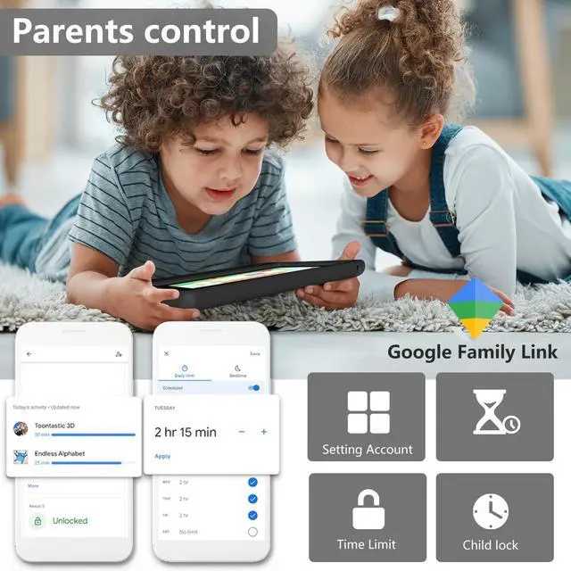 Alt view image 3 of 5 - Tablet for Kids Age 3-12 10.1 inch Android 14 6000mAh 8GB RAM+64GB ROM(Expandable to 1TB Kids Tablet WiFi6 Google Kids Space Parental Control 1280 * 800 HD Screen - Black