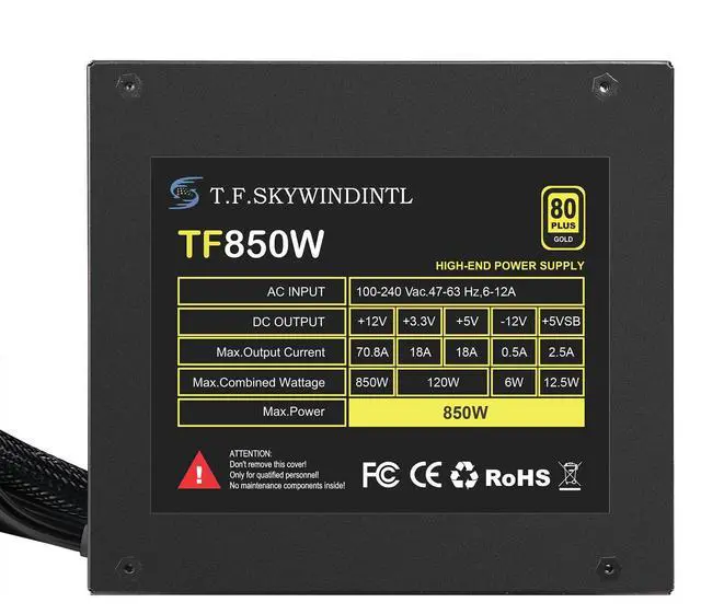 Alt view image 5 of 5 - 850W Power Supply Full Voltage 100-240V Active PFC Gaming PSU Non-Modular 80 Plus Gold Computer Power Supplies for Desktop PC Server