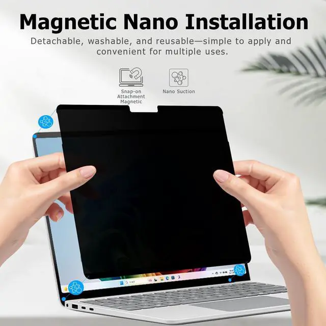 Alt view image 2 of 5 - Adeway Privacy Screen Protector for Surface Laptop 6/5/4/3/2/1 13.5 Inch, Magnetic Nano, Anti-Spy, Removable, Blue Light & UV Blocking, Anti-Glare