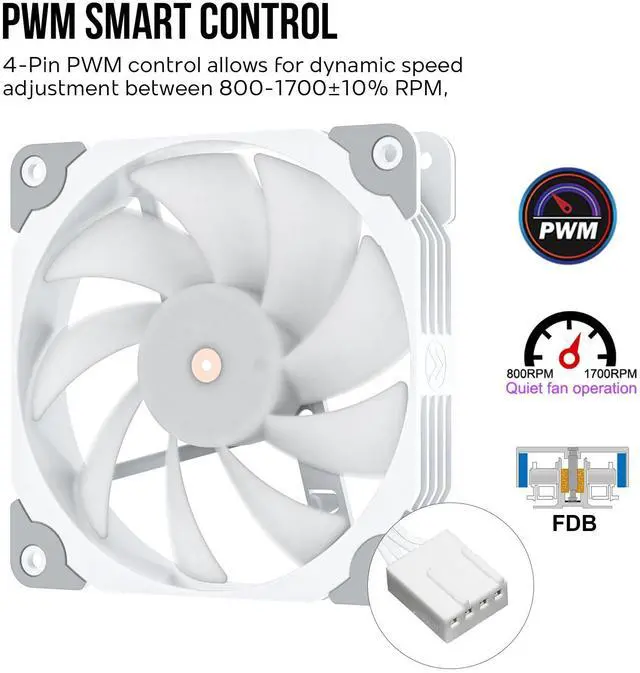 Alt view image 4 of 5 - Vetroo V5 CPU Air Cooler with 5 Heat Pipes 120mm FDB PWM Processor Cooling for Intel LGA 1851/1700/1200/115X AMD AM5/AM4, Addressable RGB Lights Sync - White
