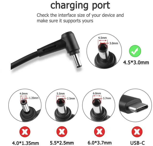 Alt view image 3 of 5 - 90W Charger for Asus Vivobook 14X 15X S 14 S 15 S 16 OLED K3405 K3405VA K3405VF M3504 M3504YA S3504YA K5404 K5404VA K5504 K5504VA K5504VN S 16 Flip TP3604 TP3604VA-DS51T A19-090P2A 4.5/3.0mm