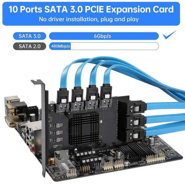 Alt view image 2 of 5 - ACTIMED PCI-E X1 to SATA 3.0 Controller Card, 10-Port SATA III 6Gbps Expansion Cards, Supports PCI-Express (1X 4X 8X 16X) Slot, Support SSD and HDD, for Windows/XP/MAC/Linux