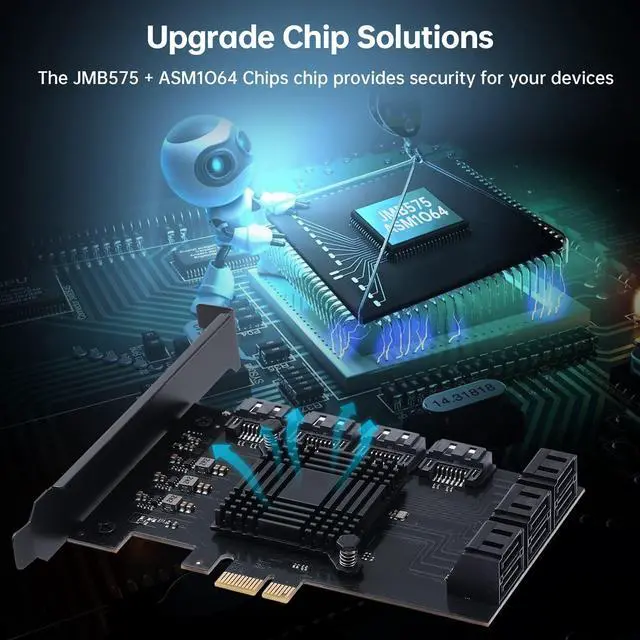 Alt view image 3 of 5 - ACTIMED PCI-E X1 to SATA 3.0 Controller Card, 10-Port SATA III 6Gbps Expansion Cards, Supports PCI-Express (1X 4X 8X 16X) Slot, Support SSD and HDD, for Windows/XP/MAC/Linux