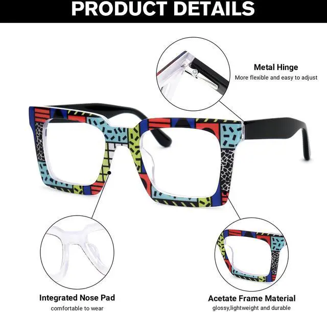 Alt view image 4 of 5 - Zeelool Sqaure Blue Light Blocking Glasses, Acetate Glasses Frame for Men Eyeglasses with Clear Lenses Anti Eyestrain & UV from Computer/TV/Phone ZJGA236887-01B