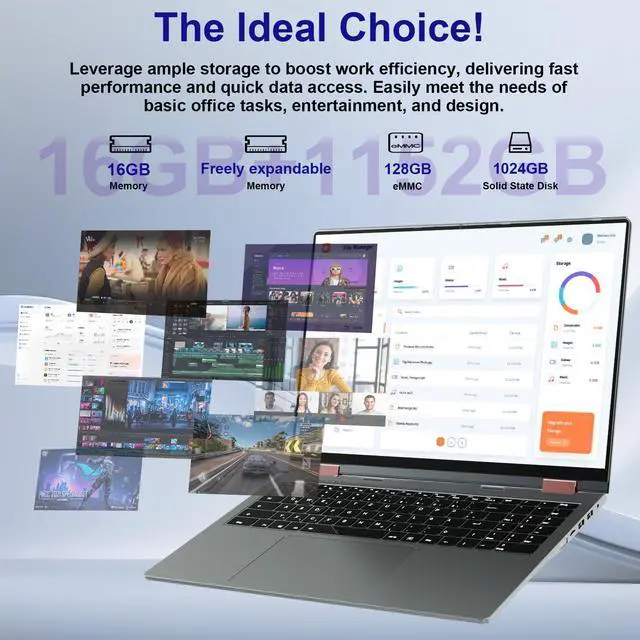 Alt view image 2 of 5 - jumper 16 inch Convertible Laptop, 2 in 1 Laptop Computer with 16GB RAM 1152GB Storage, IPS FHD 360 Degree Touchscreen, Fingerprint Reader, Backlit Keyboard, Celeron N5095, 1 Year Office 365