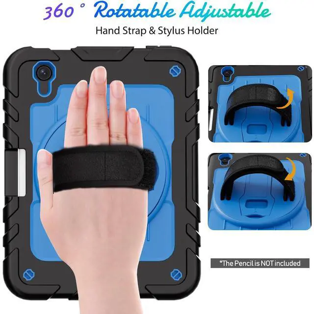 Alt view image 4 of 5 - Stweap for iPad mini 7 A17 Pro/iPad mini 6 8.3 Inch Case, iPad mini 7th/6th Generation Case (2024/2021) with Pencil Holder/Kickstand, Hand Strap/Shoulder Strap,Black+Sky Blue