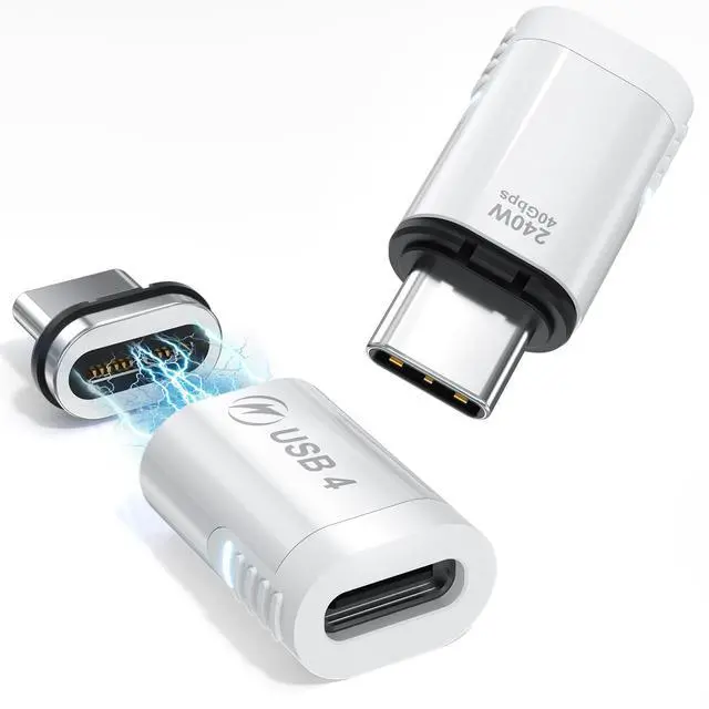 Main image of USB C Magnetic Adapter (2 Pack), 240W USB Type C Male to Female Adapter Extender Compatible with Thunderbolt 3/4, Support up to 240W Charging, 40Gbps Data Transfer and 8K@60Hz Video, White