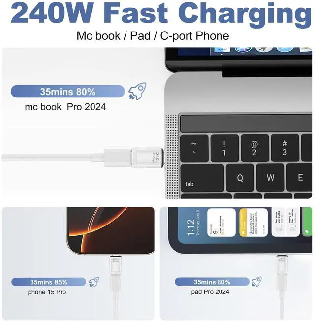 Alt view image 3 of 5 - USB C Magnetic Adapter (2 Pack), 240W USB Type C Male to Female Adapter Extender Compatible with Thunderbolt 3/4, Support up to 240W Charging, 40Gbps Data Transfer and 8K@60Hz Video, White