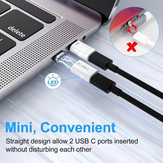 Alt view image 5 of 5 - USB C Magnetic Adapter (2 Pack), 240W USB Type C Male to Female Adapter Extender Compatible with Thunderbolt 3/4, Support up to 240W Charging, 40Gbps Data Transfer and 8K@60Hz Video, White