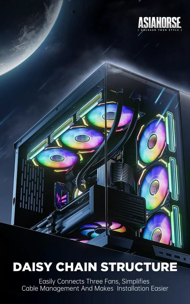 Alt view image 2 of 5 - AsiaHorse COSMIQ 120mm PC RGB Fans Computer Case Fans, 5V 3-PIN Connector Daisy Chain PWM Cooling with Controller for Cases CPU Liquid Coolers (Black COSMIQ Forward, Black-3)