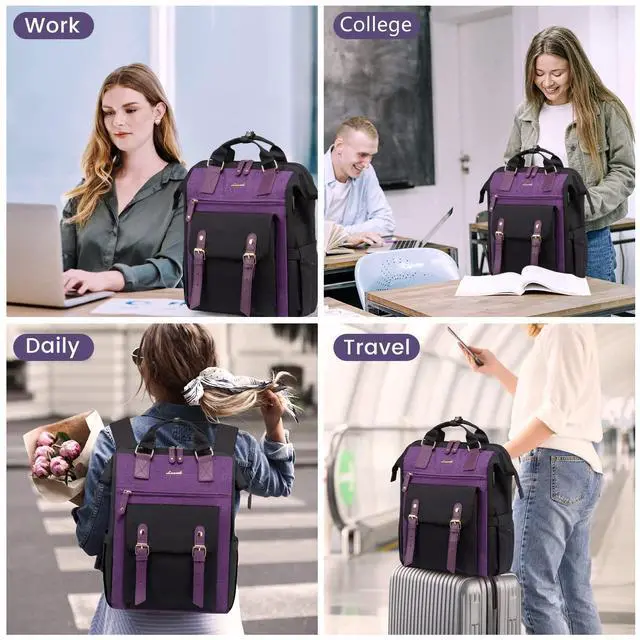 Alt view image 5 of 5 - LOVEVOOK Backpack for Women, Teacher Work Bag Laptop Backpack, Nurse Bags Business Laptop Bag, College Backpack Purse, Travel Back Pack, 15.6 Inch, Black-Purple