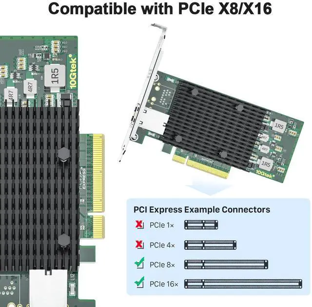 Alt view image 3 of 5 - 10Gtek 10Gb PCI-E NIC Network Card, Single Copper RJ45 Port, with Intel X540-BT1 Controller, PCI Express Ethernet LAN Adapter Support Windows Server/Windows/Linux/ESX, Compare to Intel X540-T1