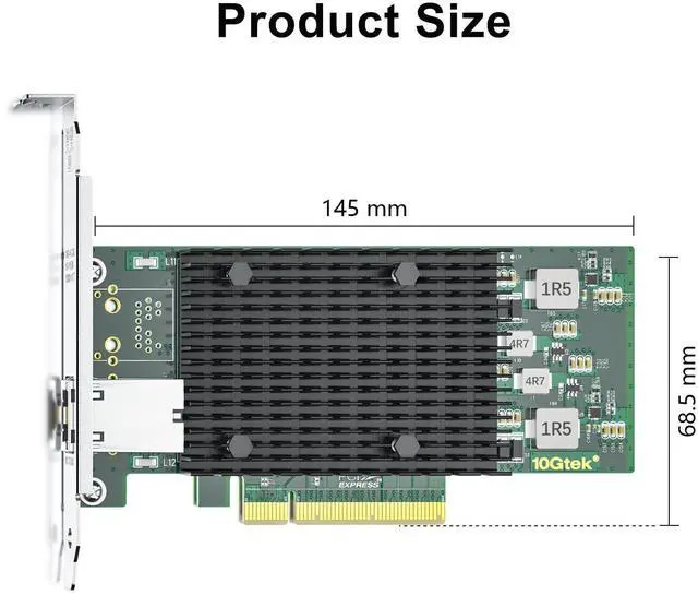 Alt view image 4 of 5 - 10Gtek 10Gb PCI-E NIC Network Card, Single Copper RJ45 Port, with Intel X540-BT1 Controller, PCI Express Ethernet LAN Adapter Support Windows Server/Windows/Linux/ESX, Compare to Intel X540-T1