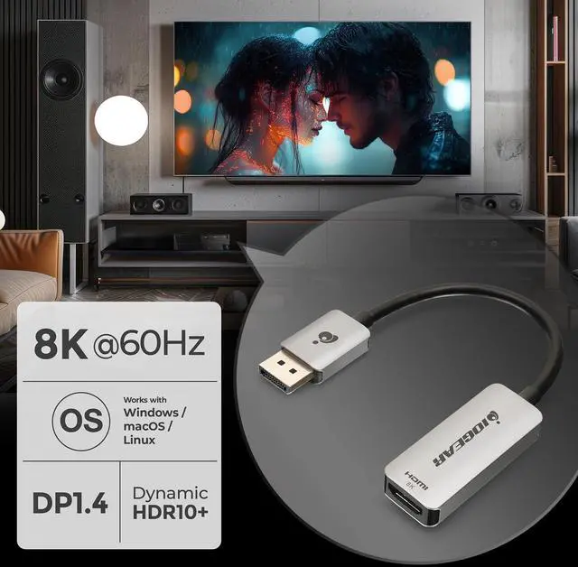 Alt view image 2 of 5 - IOGEAR 8K Active Displayport to HDMI Adapter, HDR10+, HDCP 1.4, HDCP 2.3, DP 1.4, GDPHD8KA