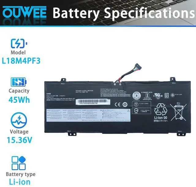 Alt view image 2 of 5 - OUWEE L18M4PF3 Laptop Battery Compatible with Lenovo ideapad S540-14API S540-14IML S540-14IWL C340-14API C340-14IML C340-14IWL Flex-14IML Flex-14IWL Series L18M4PF4 L18C4PF3 L18C4PF4 15.36V 45Wh