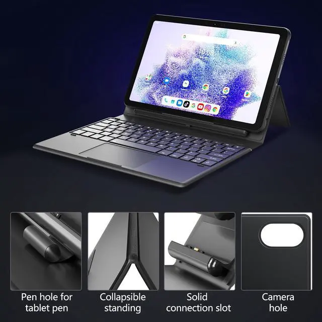 Alt view image 4 of 5 - UMIDIGI Keyboard Case for Active T1 Tablet, Active T1 Tablet Keyboard Case with Easy-Set Magnetic Stand, Large Precision Trackpad, Removable Case - Black