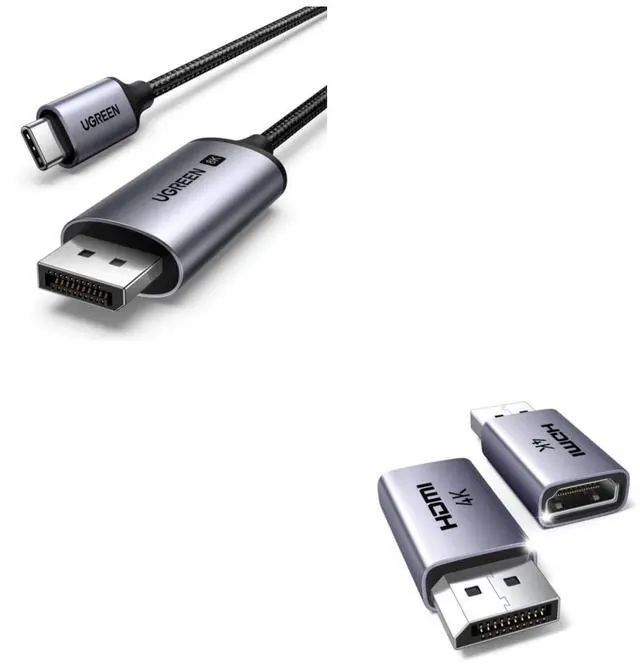 Main image of UGREEN USB C to DisplayPort 1.4 Cable 8K@60Hz 4K@240Hz Unidirectional Thunderbolt 4/3 to DP Cord Bundle 2Pack 4K DisplayPort to HDMI Adapter Unidirectional DP Male to HDMI Female