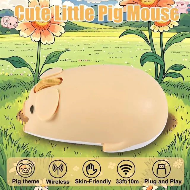 Alt view image 3 of 5 - Wireless Mouse, Cute Pig Shape, Dual Mode (2.4G + Bluetooth), Silent Portable Lightweight 3-Button 1200DPI Wireless Mouse Battery Powered, Gift for Children and Girls, for PC Laptops Tablets (Yellow)