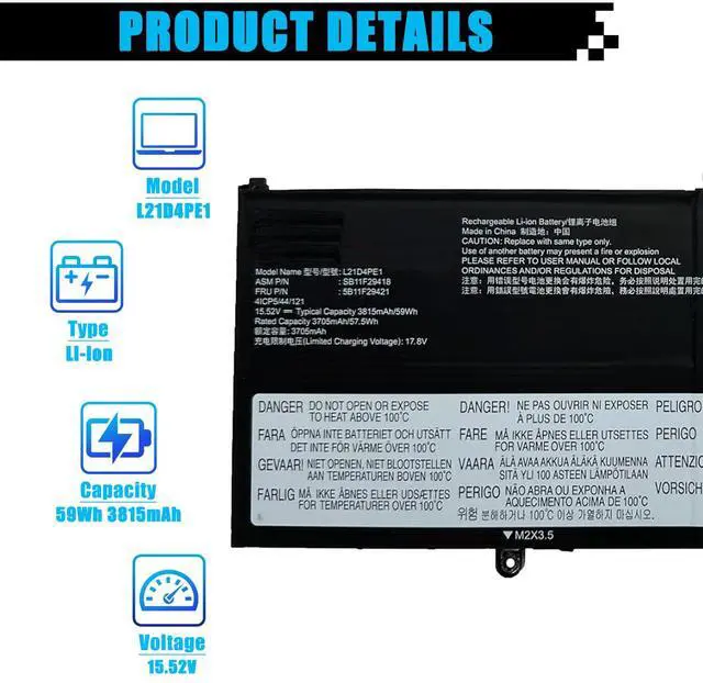 Alt view image 2 of 5 - AOMKA L21D4PE1 SB11F29418 5B11F29421Laptop Battery Replacement for Lenovo Yoga 6-13ABR8 83B2 Yoga 6-13ALC7 82UD L21C4PE2 5B11F29411 SB11F29412 L21M4PE2 SB11F29410 5B11F29414 15.52V 59Wh 3815mAh