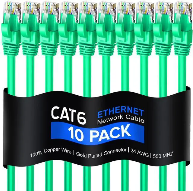 Main image of Maximm Cat 6 Ethernet Cable 8 Ft, 100% Pure Copper, Cat6 Cable (10 Pack) LAN Cable, Internet Cable, Patch Cable and Network Cable - UTP (Green) 8 Feet