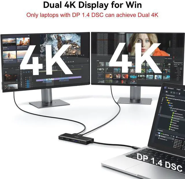 Alt view image 3 of 5 - HODO USB C Docking Station Dual Monitor Adapter for Dell HP, Laptop Docking Station 3 Monitors Quad Display USB C Hub Dongle to 2 HDMI 4K,DP 8K, VGA,4 USB,PD, Adapter 9 in 1 Laptop Dongle