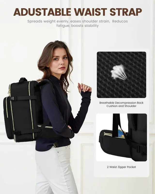 Alt view image 2 of 5 - LOVEVOOK Travel Backpack for Women with Waist Strap,40L Cute Carry on Backpack Travels Essentials Personal Item Backpack for Traveling on Airplane,Large Carry on Luggage Travel Bag Flight Approved