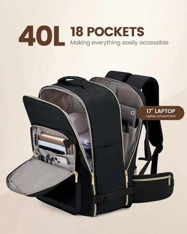 Alt view image 3 of 5 - LOVEVOOK Travel Backpack for Women with Waist Strap,40L Cute Carry on Backpack Travels Essentials Personal Item Backpack for Traveling on Airplane,Large Carry on Luggage Travel Bag Flight Approved