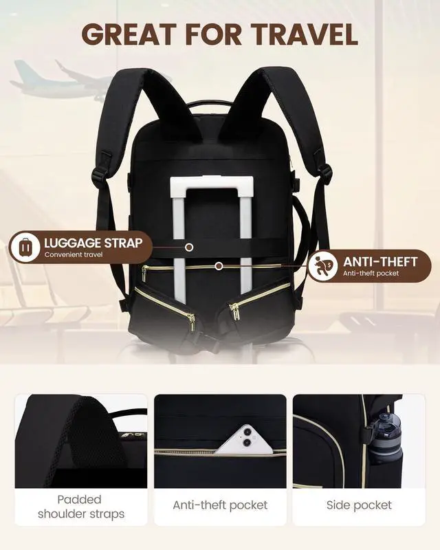 Alt view image 5 of 5 - LOVEVOOK Travel Backpack for Women with Waist Strap,40L Cute Carry on Backpack Travels Essentials Personal Item Backpack for Traveling on Airplane,Large Carry on Luggage Travel Bag Flight Approved