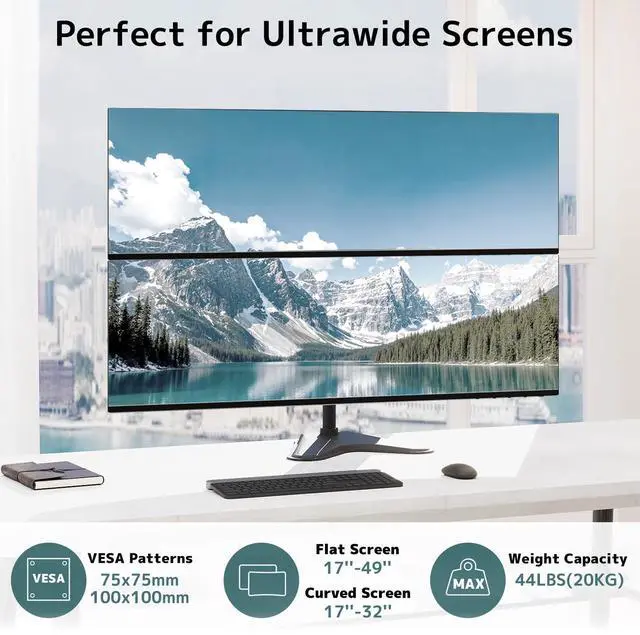 Alt view image 2 of 5 - Dual Monitor Stand Heavy Duty - 17-49 inch Freestanding Vertical Dual Monitor Arm, Adjustable Stacked Double Monitor Desk Mount, Max Load 44 lbs (per Screen), VESA 75/100 mm, Black